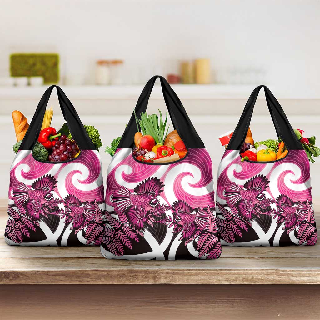 Piwakawaka New Zealand Matariki Grocery Bag Maori New Year Silver Fern Pink Galaxy LT14 3-pack One Size Pink - Polynesian Pride
