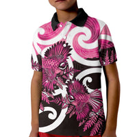Piwakawaka New Zealand Matariki Kid Polo Shirt Maori New Year Silver Fern Pink Galaxy LT14 Kid Pink - Polynesian Pride