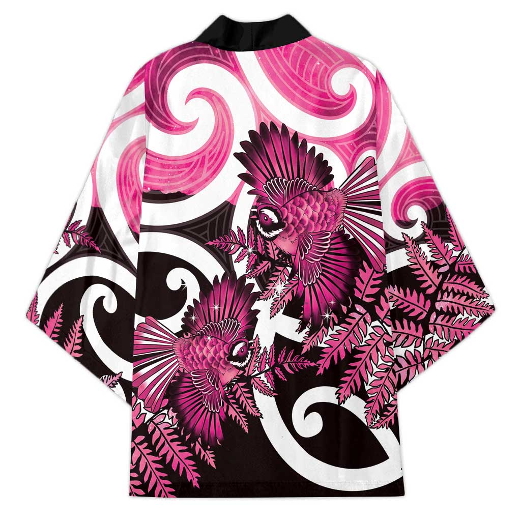 Piwakawaka New Zealand Matariki Kimono Maori New Year Silver Fern Pink Galaxy
