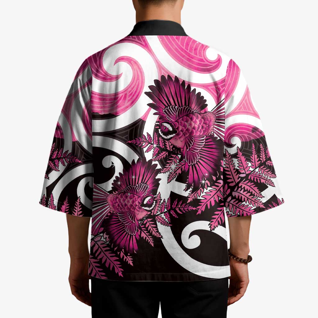 Piwakawaka New Zealand Matariki Kimono Maori New Year Silver Fern Pink Galaxy