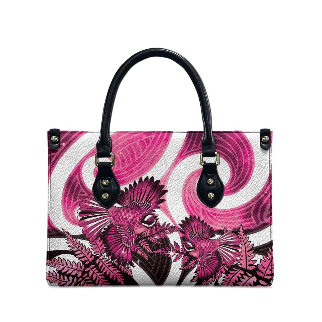 Piwakawaka New Zealand Matariki Leather Bag Maori New Year Silver Fern Pink Galaxy