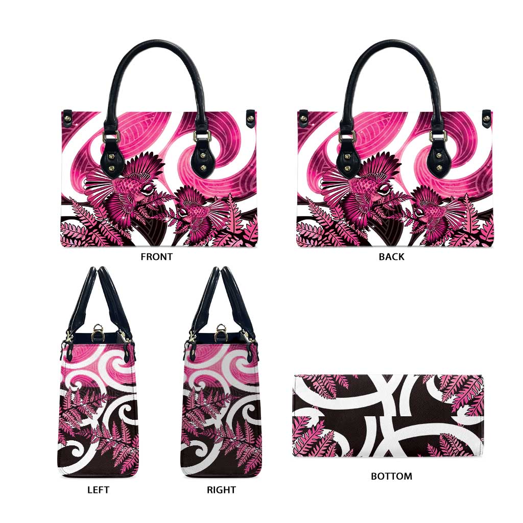 Piwakawaka New Zealand Matariki Leather Bag Maori New Year Silver Fern Pink Galaxy