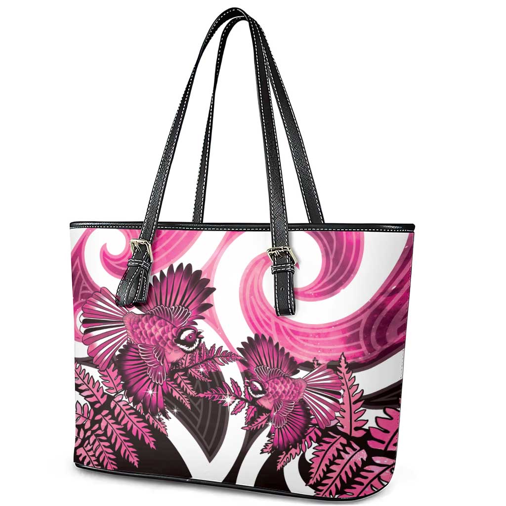 Piwakawaka New Zealand Matariki Leather Tote Bag Maori New Year Silver Fern Pink Galaxy LT14 - Polynesian Pride