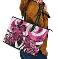 Piwakawaka New Zealand Matariki Leather Tote Bag Maori New Year Silver Fern Pink Galaxy LT14 - Polynesian Pride