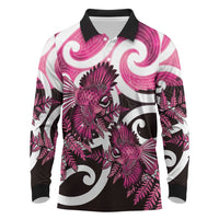 Piwakawaka New Zealand Matariki Long Sleeve Polo Shirt Maori New Year Silver Fern Pink Galaxy LT14 Pink - Polynesian Pride