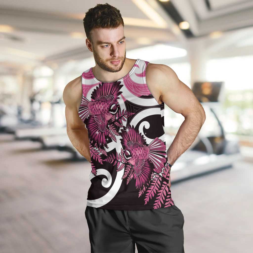 Piwakawaka New Zealand Matariki Men Tank Top Maori New Year Silver Fern Pink Galaxy