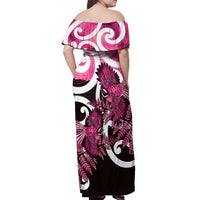 Piwakawaka New Zealand Matariki Off Shoulder Maxi Dress Maori New Year Silver Fern Pink Galaxy LT14 - Polynesian Pride