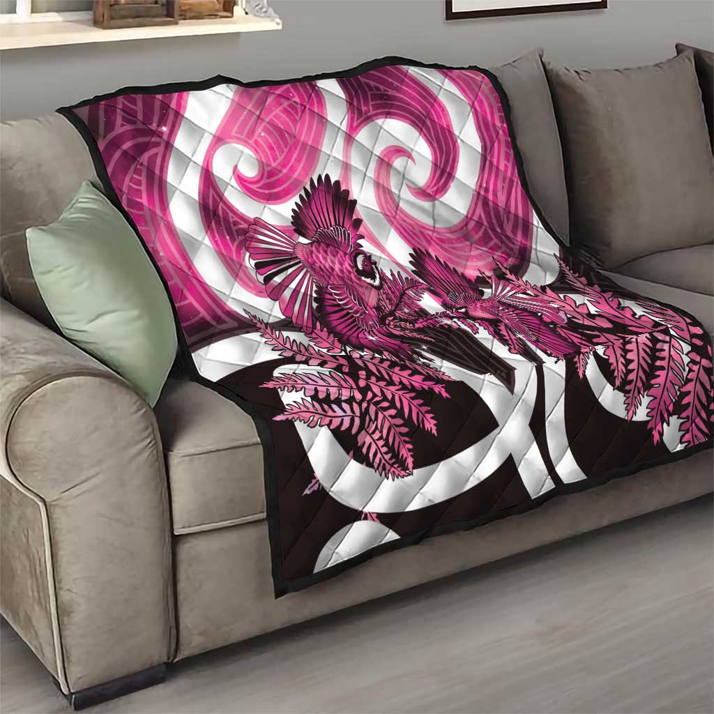 Piwakawaka New Zealand Matariki Quilt Maori New Year Silver Fern Pink Galaxy