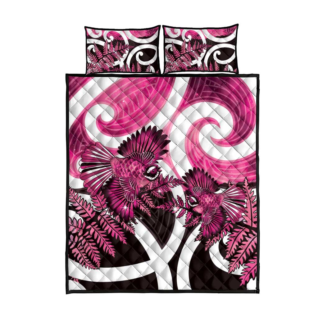 Piwakawaka New Zealand Matariki Quilt Bed Set Maori New Year Silver Fern Pink Galaxy LT14 - Polynesian Pride