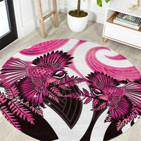 Piwakawaka New Zealand Matariki Round Carpet Maori New Year Silver Fern Pink Galaxy