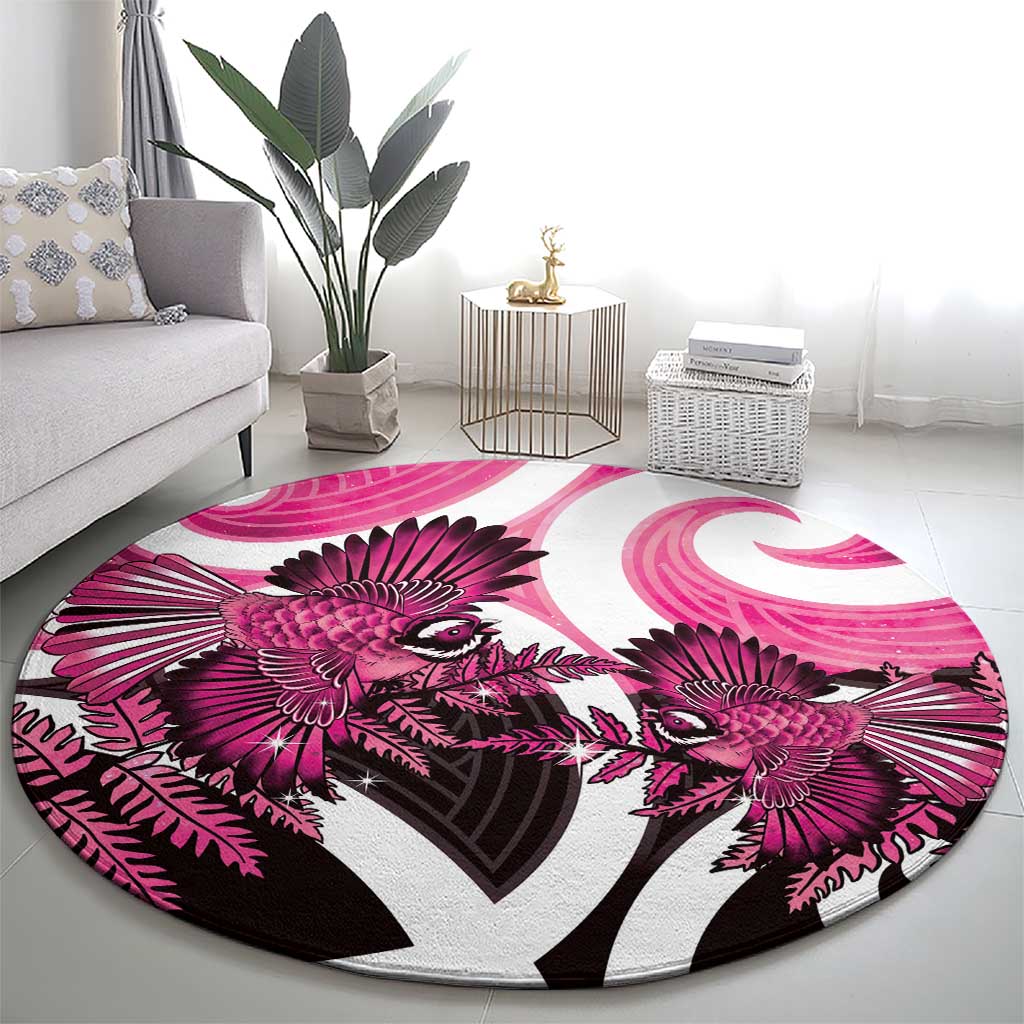 Piwakawaka New Zealand Matariki Round Carpet Maori New Year Silver Fern Pink Galaxy