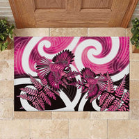 Piwakawaka New Zealand Matariki Rubber Doormat Maori New Year Silver Fern Pink Galaxy