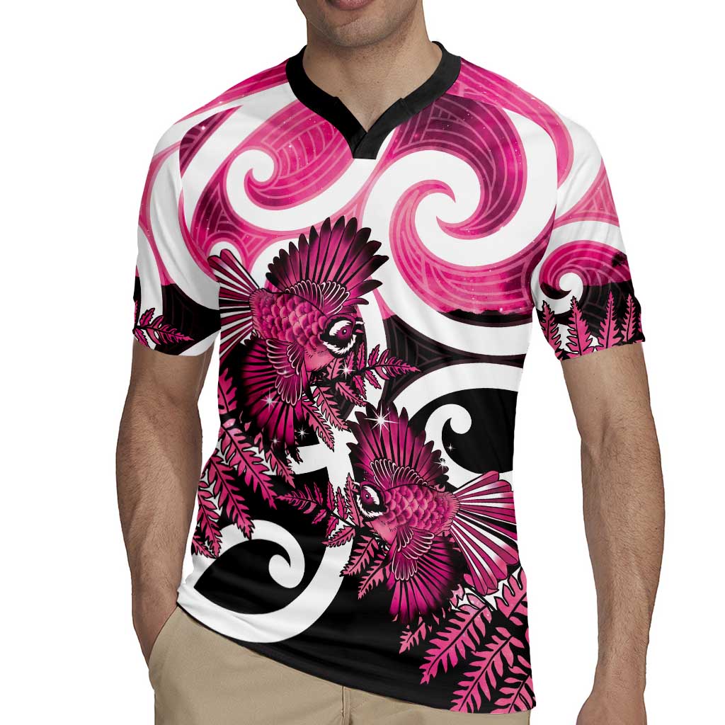 Piwakawaka New Zealand Matariki Rugby Jersey Maori New Year Silver Fern Pink Galaxy LT14 - Polynesian Pride
