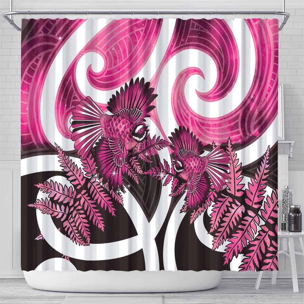 Piwakawaka New Zealand Matariki Shower Curtain Maori New Year Silver Fern Pink Galaxy LT14 - Polynesian Pride
