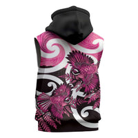 Piwakawaka New Zealand Matariki Sleeveless Hoodie Maori New Year Silver Fern Pink Galaxy LT14 - Polynesian Pride
