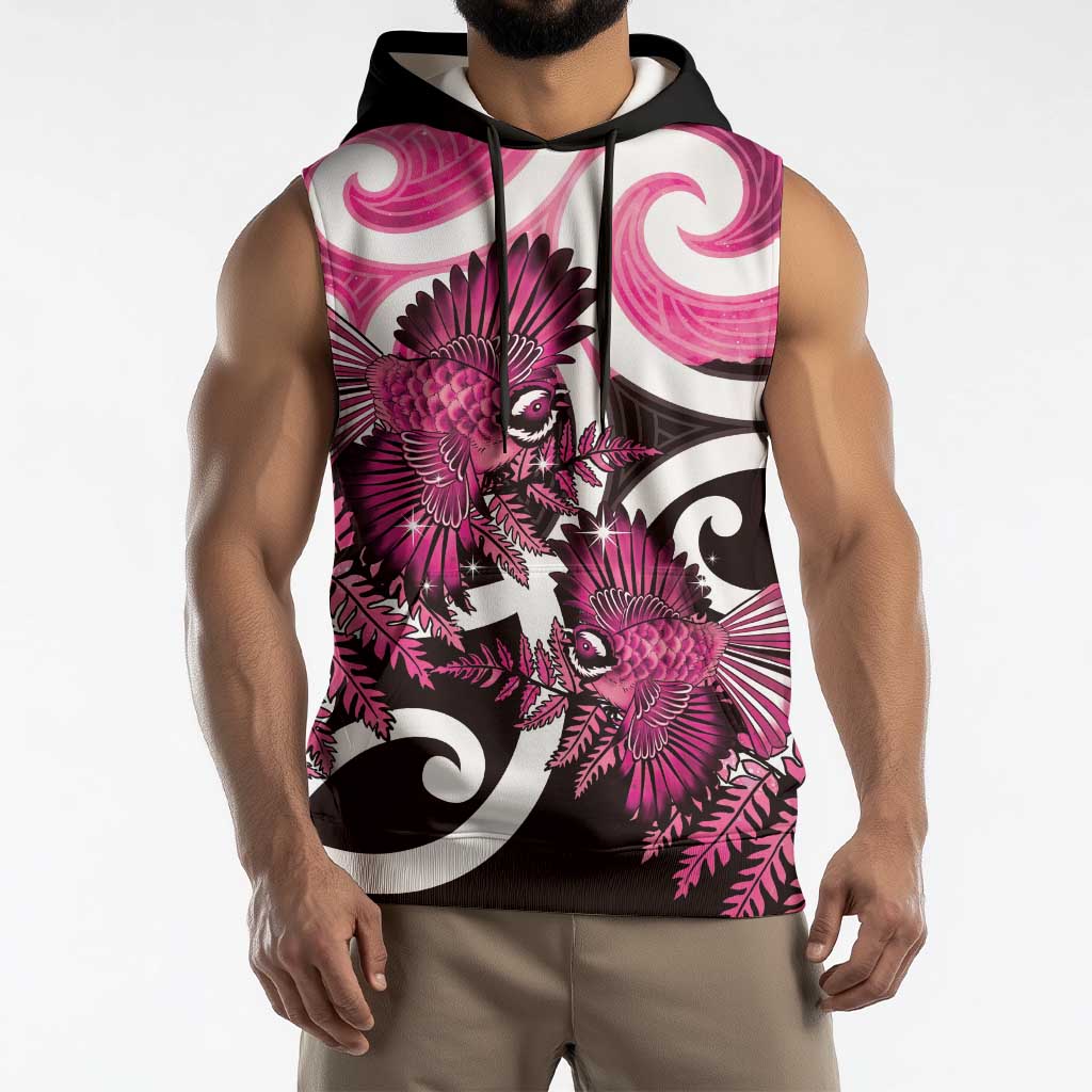 Piwakawaka New Zealand Matariki Sleeveless Hoodie Maori New Year Silver Fern Pink Galaxy LT14 - Polynesian Pride