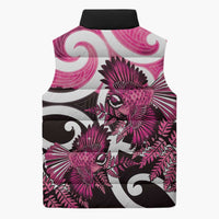 Piwakawaka New Zealand Matariki Sleeveless Puffer Jacket Maori New Year Silver Fern Pink Galaxy