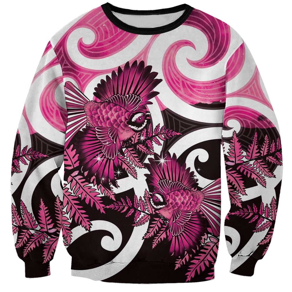 Piwakawaka New Zealand Matariki Sweatshirt Maori New Year Silver Fern Pink Galaxy