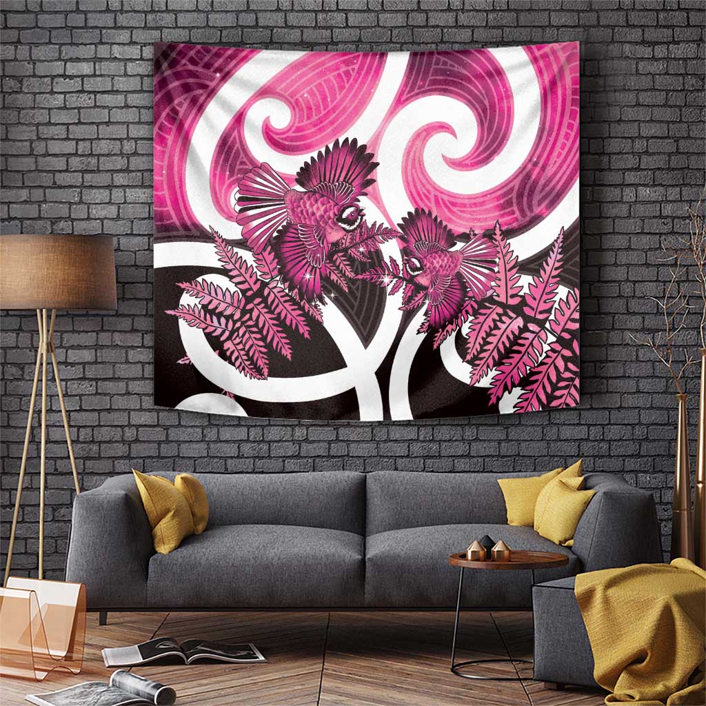 Piwakawaka New Zealand Matariki Tapestry Maori New Year Silver Fern Pink Galaxy