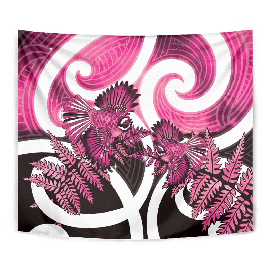 Piwakawaka New Zealand Matariki Tapestry Maori New Year Silver Fern Pink Galaxy