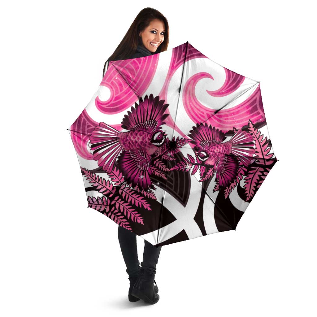 Piwakawaka New Zealand Matariki Umbrella Maori New Year Silver Fern Pink Galaxy LT14 - Polynesian Pride