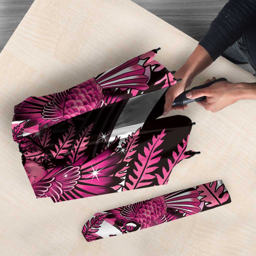 Piwakawaka New Zealand Matariki Umbrella Maori New Year Silver Fern Pink Galaxy LT14 - Polynesian Pride