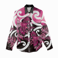 Piwakawaka New Zealand Matariki Women Casual Shirt Maori New Year Silver Fern Pink Galaxy