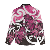 Piwakawaka New Zealand Matariki Women Casual Shirt Maori New Year Silver Fern Pink Galaxy