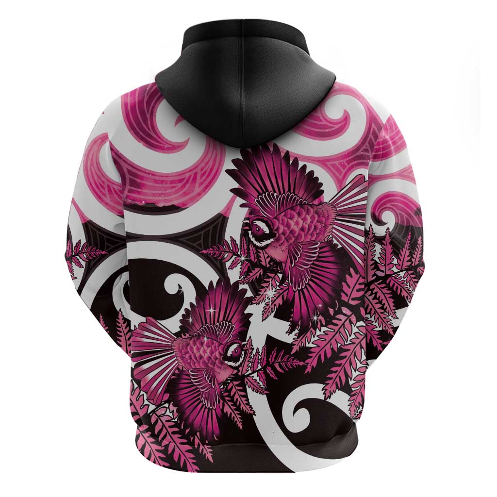 Piwakawaka New Zealand Matariki Zip Hoodie Maori New Year Silver Fern Pink Galaxy LT14 - Polynesian Pride
