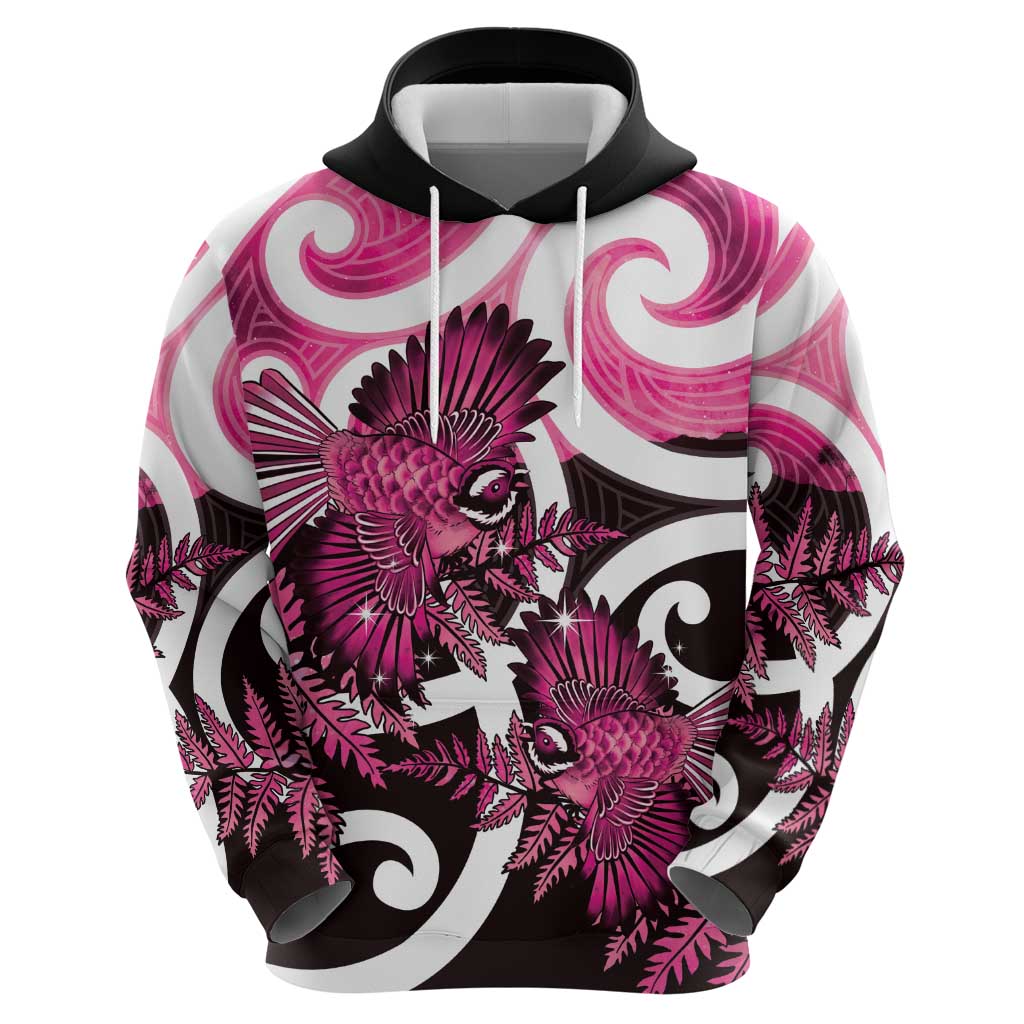 Piwakawaka New Zealand Matariki Zip Hoodie Maori New Year Silver Fern Pink Galaxy LT14 - Polynesian Pride