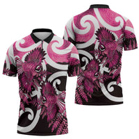 Piwakawaka New Zealand Matariki Zipper Polo Shirt Maori New Year Silver Fern Pink Galaxy LT14 - Polynesian Pride