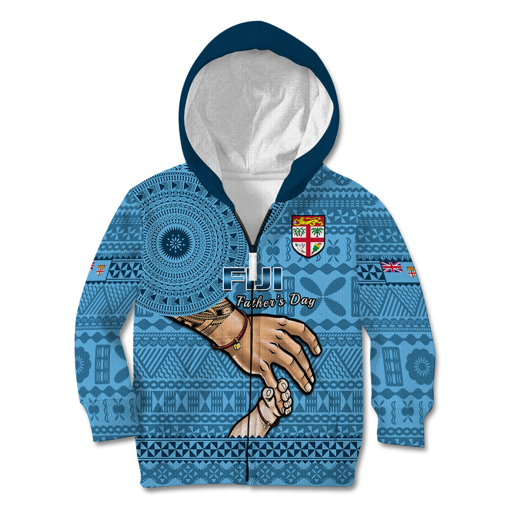 Personalised Father Day Fiji Kid Hoodie I Love You Dad Fijian Tapa Pattern LT14 Zip Hoodie Blue - Polynesian Pride