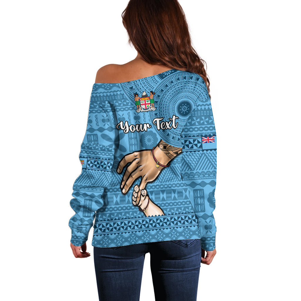 Personalised Father Day Fiji Off Shoulder Sweater I Love You Dad Fijian Tapa Pattern LT14 - Polynesian Pride