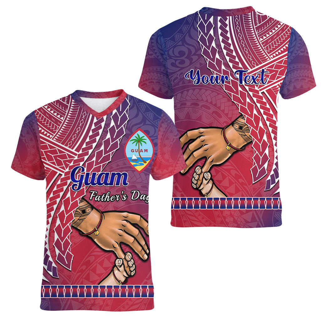 Personalised Father Day Guam Women V Neck T Shirt I Love You Dad Guaman Latte Stone LT14 - Polynesian Pride