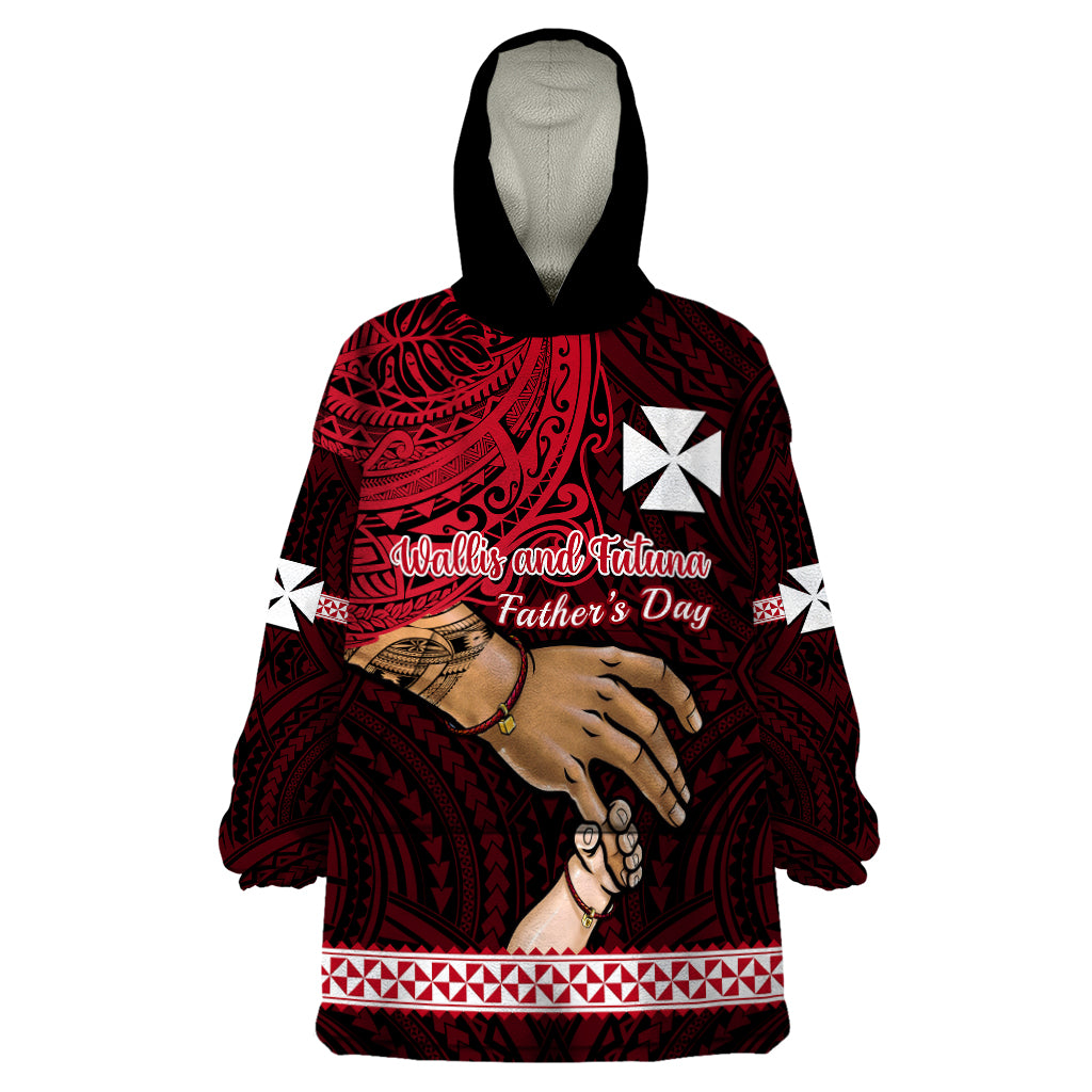 Personalised Father Day Wallis and Futuna Wearable Blanket Hoodie I Love You Dad LT14 One Size Red - Polynesian Pride