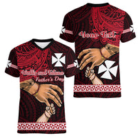 Personalised Father Day Wallis and Futuna Women V Neck T Shirt I Love You Dad LT14 - Polynesian Pride