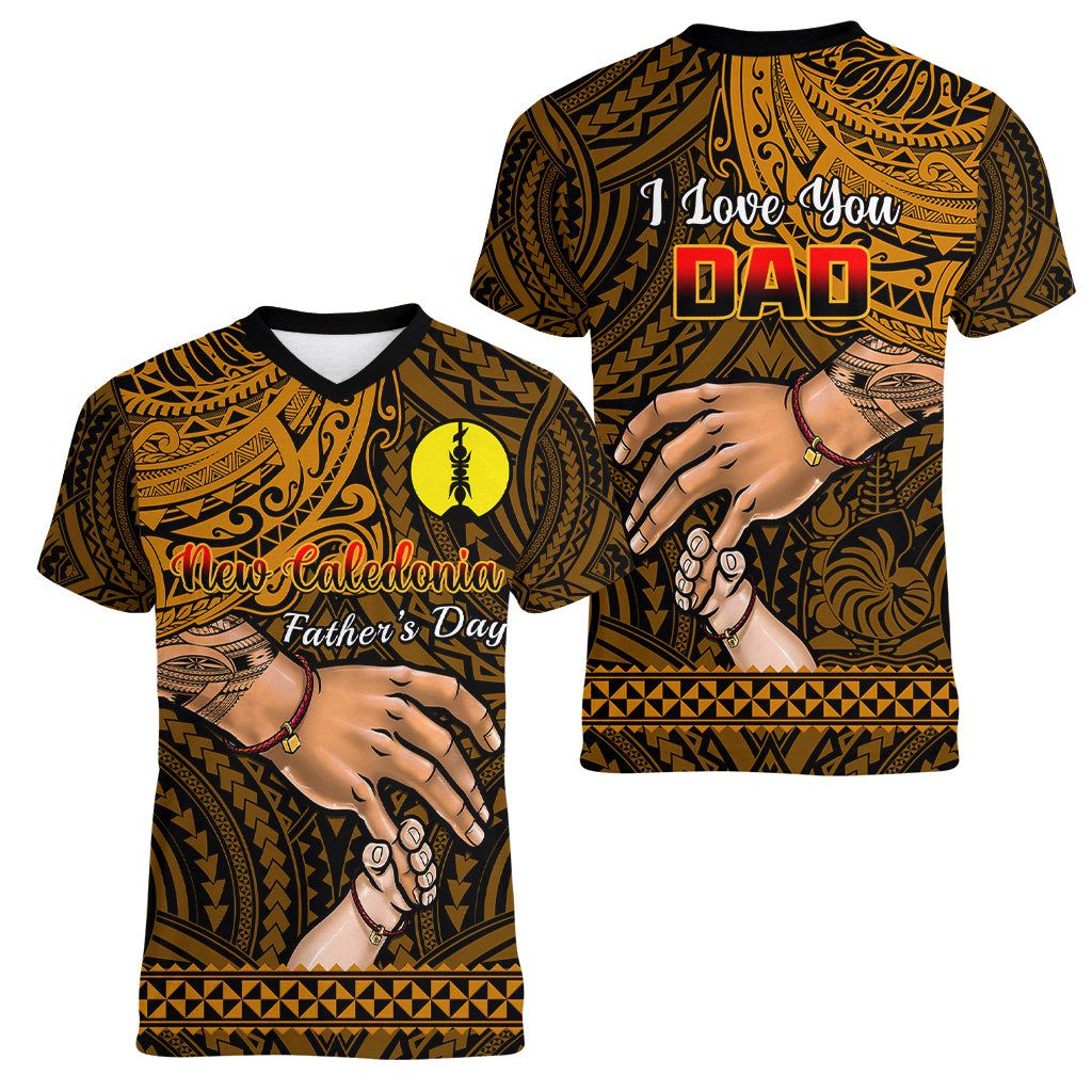 Polynesian Pride Father Day New Caledonia Women V Neck T Shirt I Love You Dad LT14 - Polynesian Pride