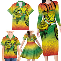 Hawaii Flag Day Family Matching Long Sleeve Bodycon Dress and Hawaiian Shirt Kanaka Maoli With Kakau Polynesian Pattern LT14 - Polynesian Pride