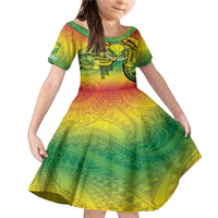 Hawaii Flag Day Family Matching Mermaid Dress and Hawaiian Shirt Kanaka Maoli With Kakau Polynesian Pattern LT14 Daughter's Dress Green - Polynesian Pride