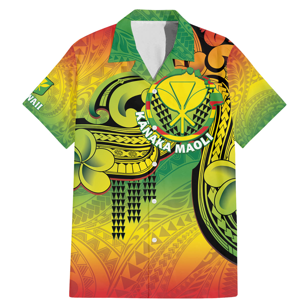Hawaii Flag Day Family Matching Mermaid Dress and Hawaiian Shirt Kanaka Maoli With Kakau Polynesian Pattern LT14 Dad's Shirt - Short Sleeve Green - Polynesian Pride