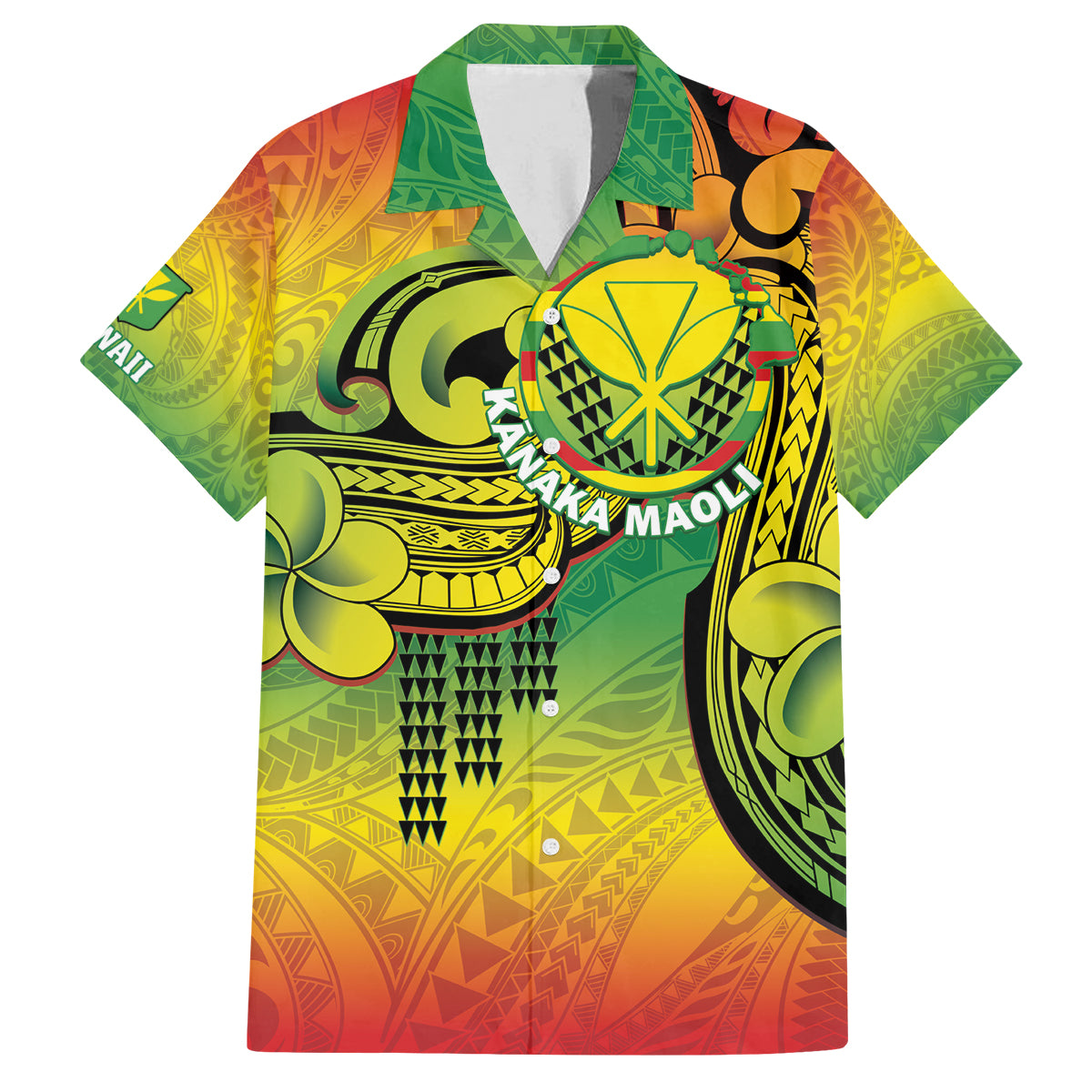 Hawaii Flag Day Family Matching Off The Shoulder Long Sleeve Dress and Hawaiian Shirt Kanaka Maoli With Kakau Polynesian Pattern LT14 Dad's Shirt - Short Sleeve Green - Polynesian Pride