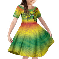 Hawaii Flag Day Family Matching Off Shoulder Short Dress and Hawaiian Shirt Kanaka Maoli With Kakau Polynesian Pattern LT14 Daughter's Dress Green - Polynesian Pride