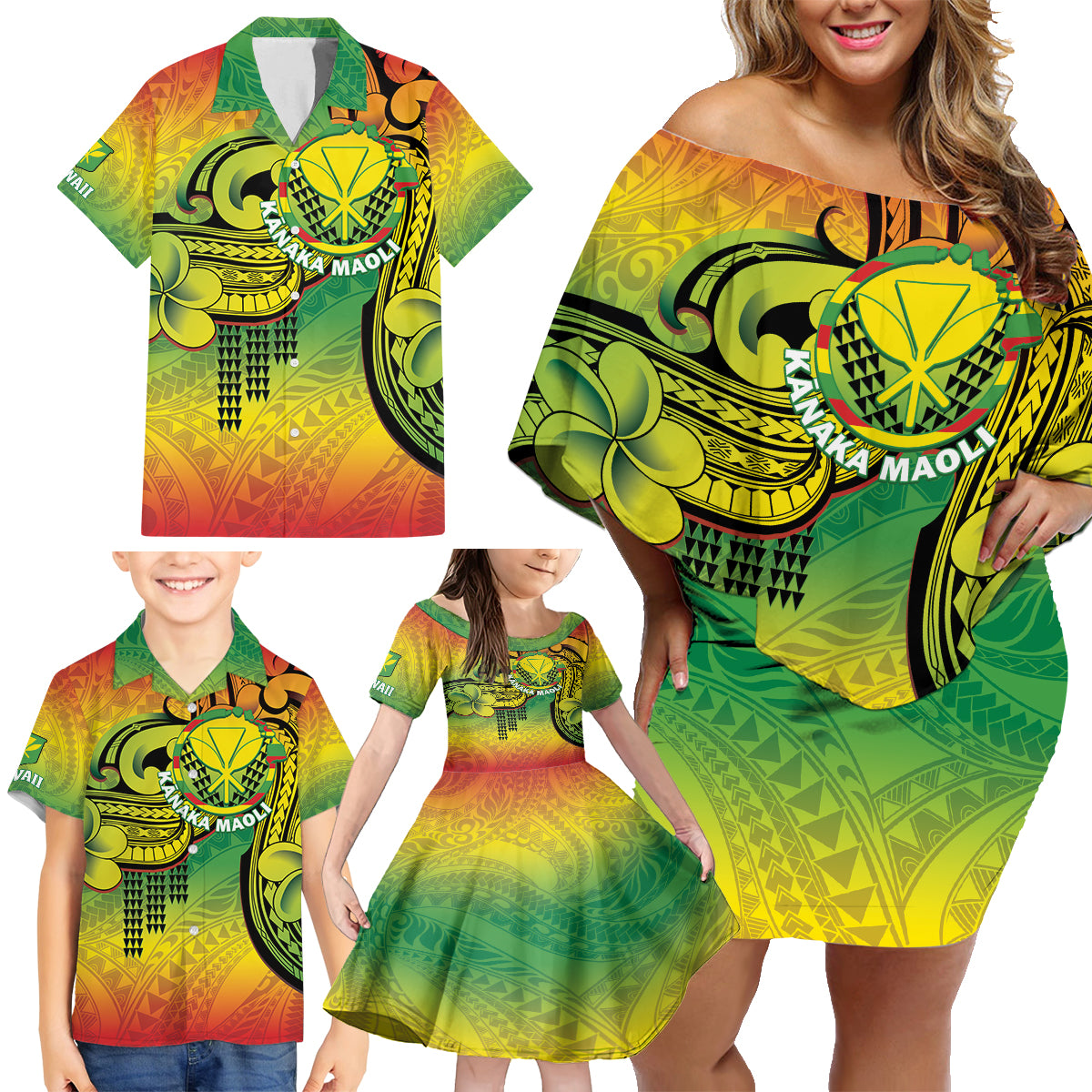 Hawaii Flag Day Family Matching Off Shoulder Short Dress and Hawaiian Shirt Kanaka Maoli With Kakau Polynesian Pattern LT14 - Polynesian Pride