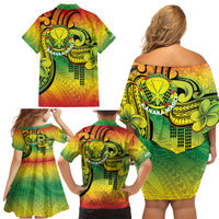Hawaii Flag Day Family Matching Off Shoulder Short Dress and Hawaiian Shirt Kanaka Maoli With Kakau Polynesian Pattern LT14 - Polynesian Pride
