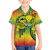 Hawaii Flag Day Family Matching Tank Maxi Dress and Hawaiian Shirt Kanaka Maoli With Kakau Polynesian Pattern LT14 Son's Shirt Green - Polynesian Pride