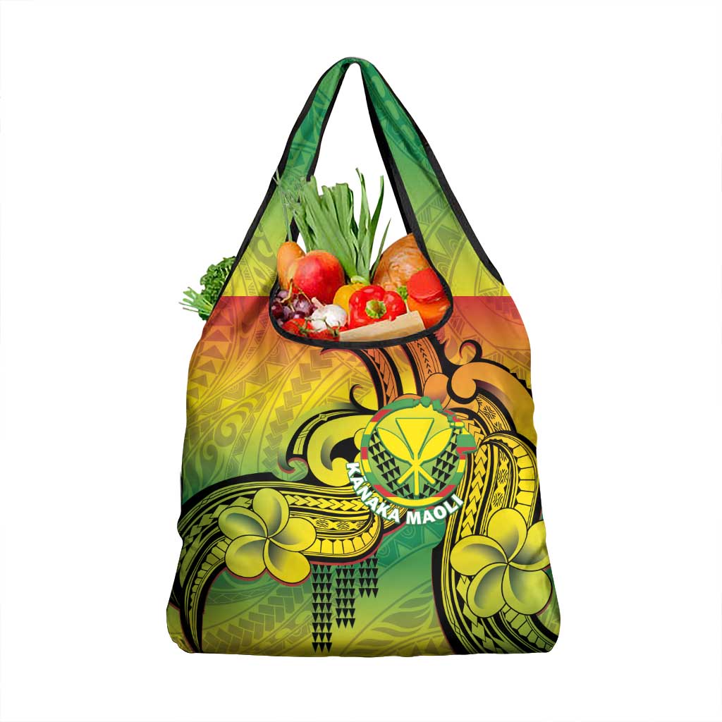 Hawaii Flag Day Grocery Bag Kanaka Maoli With Kakau Polynesian Pattern