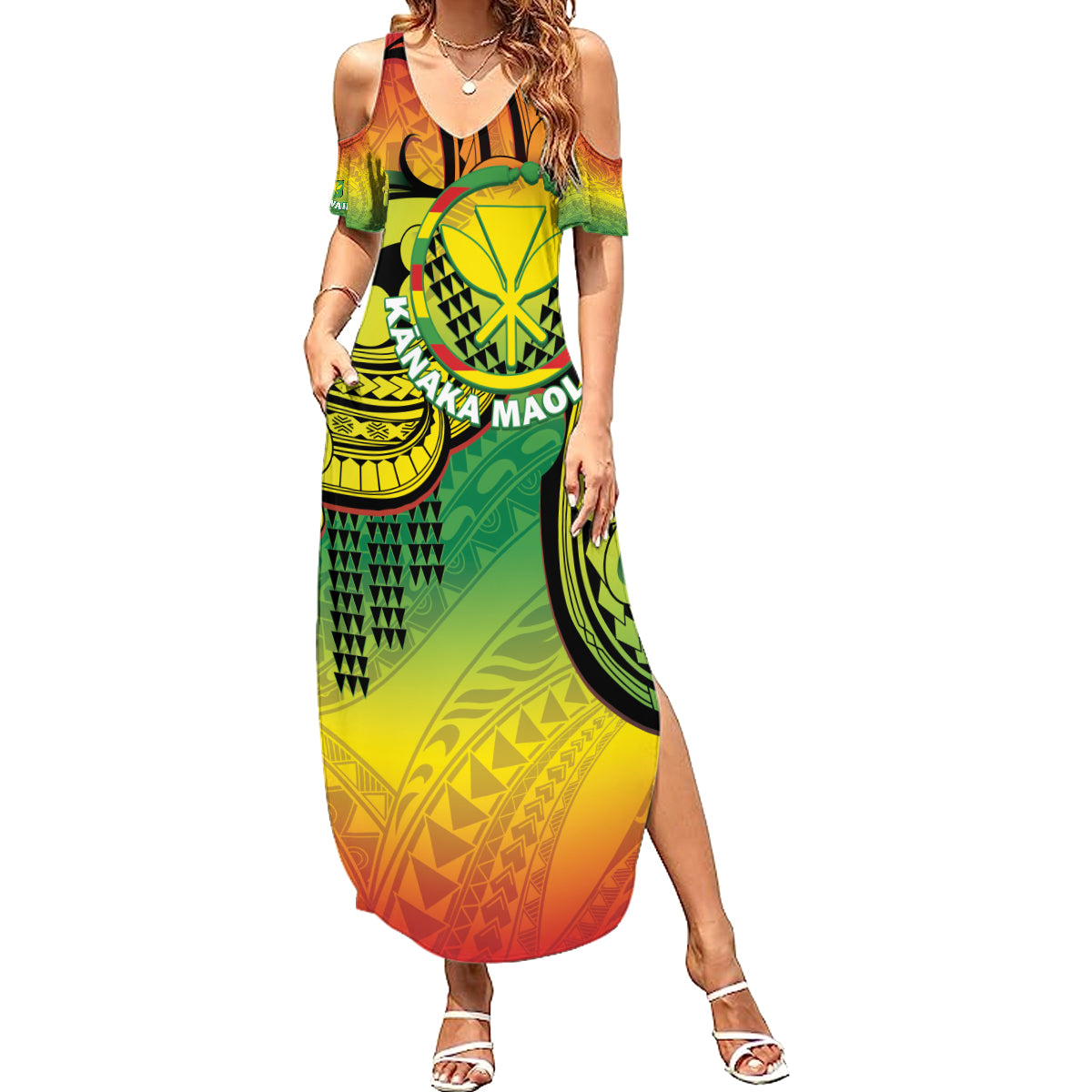 Hawaii Flag Day Summer Maxi Dress Kanaka Maoli With Kakau Polynesian Pattern LT14