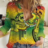 Hawaii Flag Day Women Casual Shirt Kanaka Maoli With Kakau Polynesian Pattern LT14