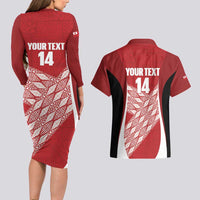 Tonga Rugby Custom Couples Matching Long Sleeve Bodycon Dress and Hawaiian Shirt Go ʻIkale Tahi Go Tongan Tapa Cloth LT14 - Polynesian Pride