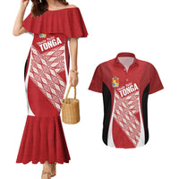 Tonga Rugby Custom Couples Matching Mermaid Dress and Hawaiian Shirt Go ʻIkale Tahi Go Tongan Tapa Cloth LT14 Red - Polynesian Pride